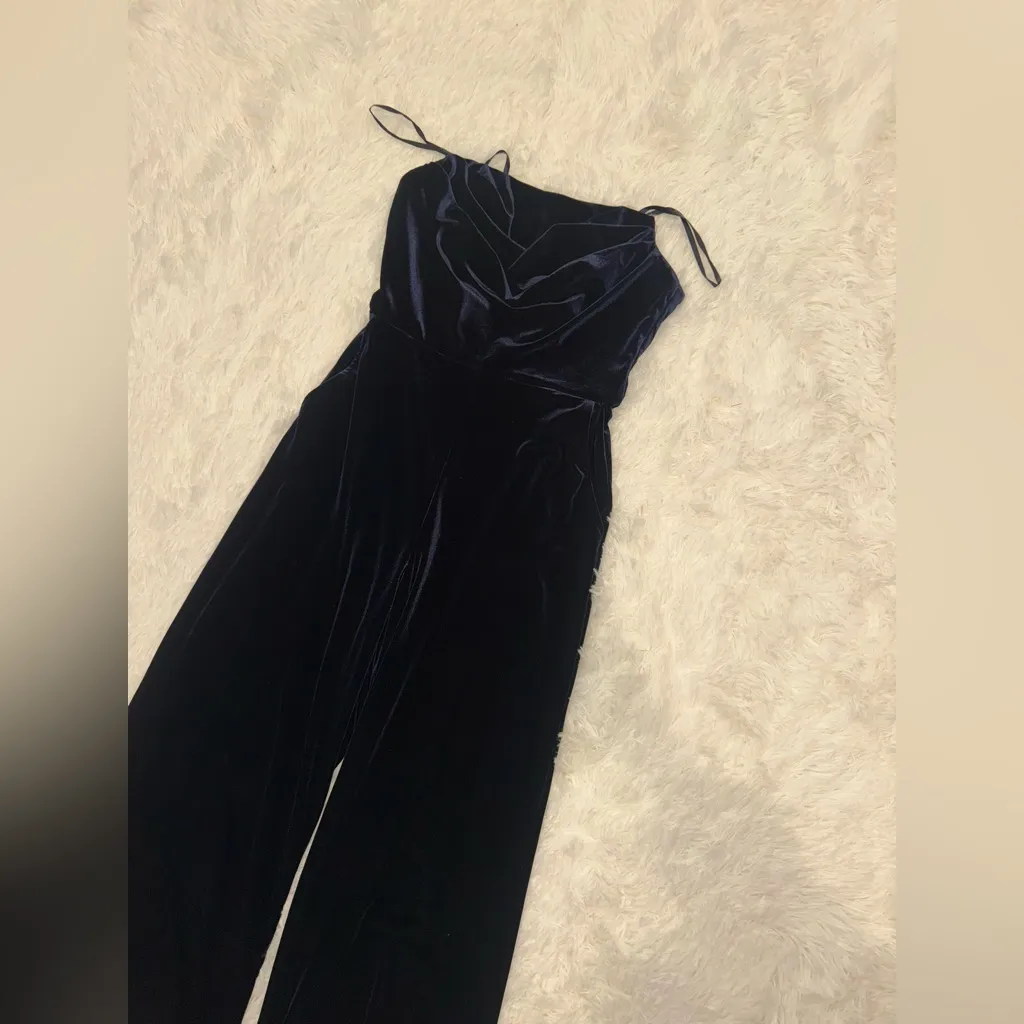 NWOT Amsale Strapless Velvet Jumpsuit sz 2 Blue - Image 7