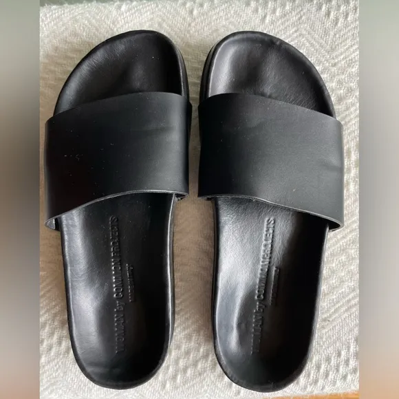 Woman by Common Project Black Leather Slides w/ Molded Footbed, Sz 37 VGUC - Image 2