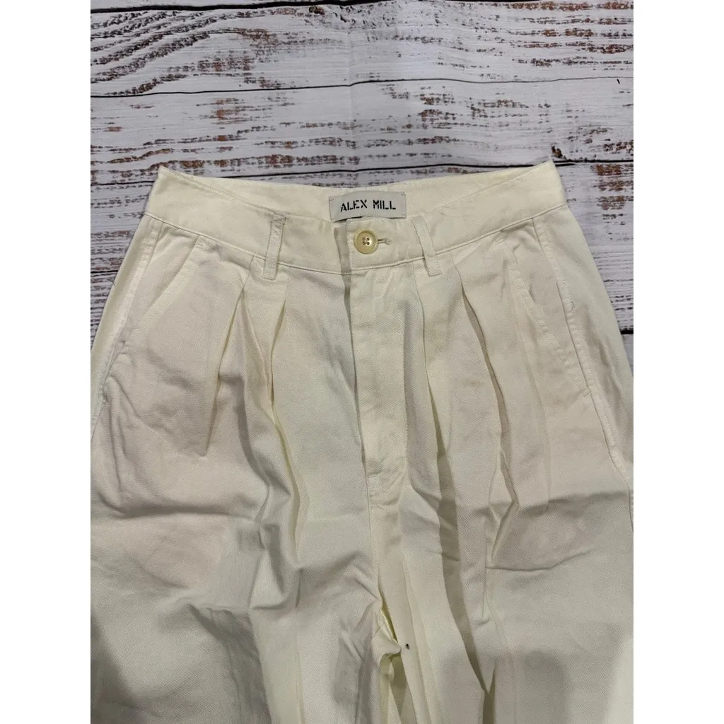 NWT Alex Mill Women's Dress Pants Size 2 Beige Double Pleat Twill Straight Leg - Image 3