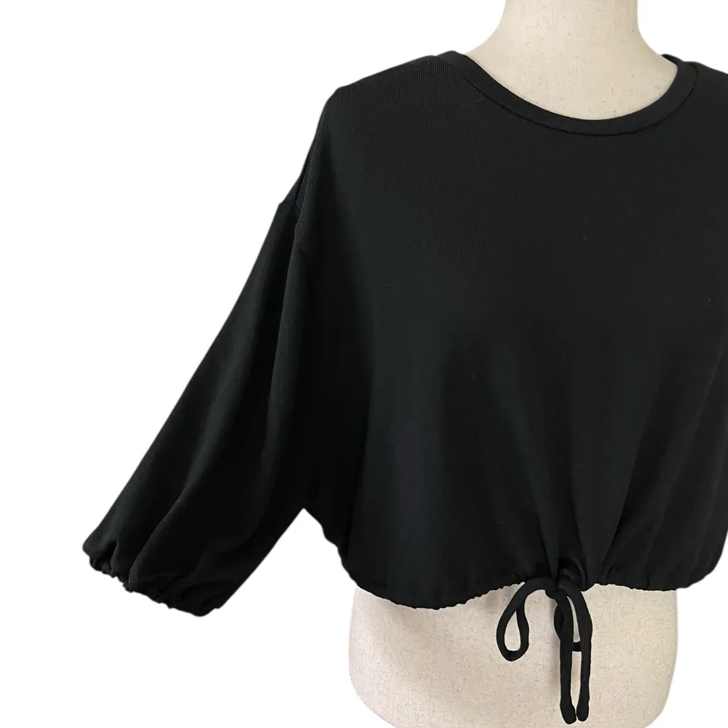 HYFVE black cropped top with a drawstring hem and balloon sleeves - Image 9
