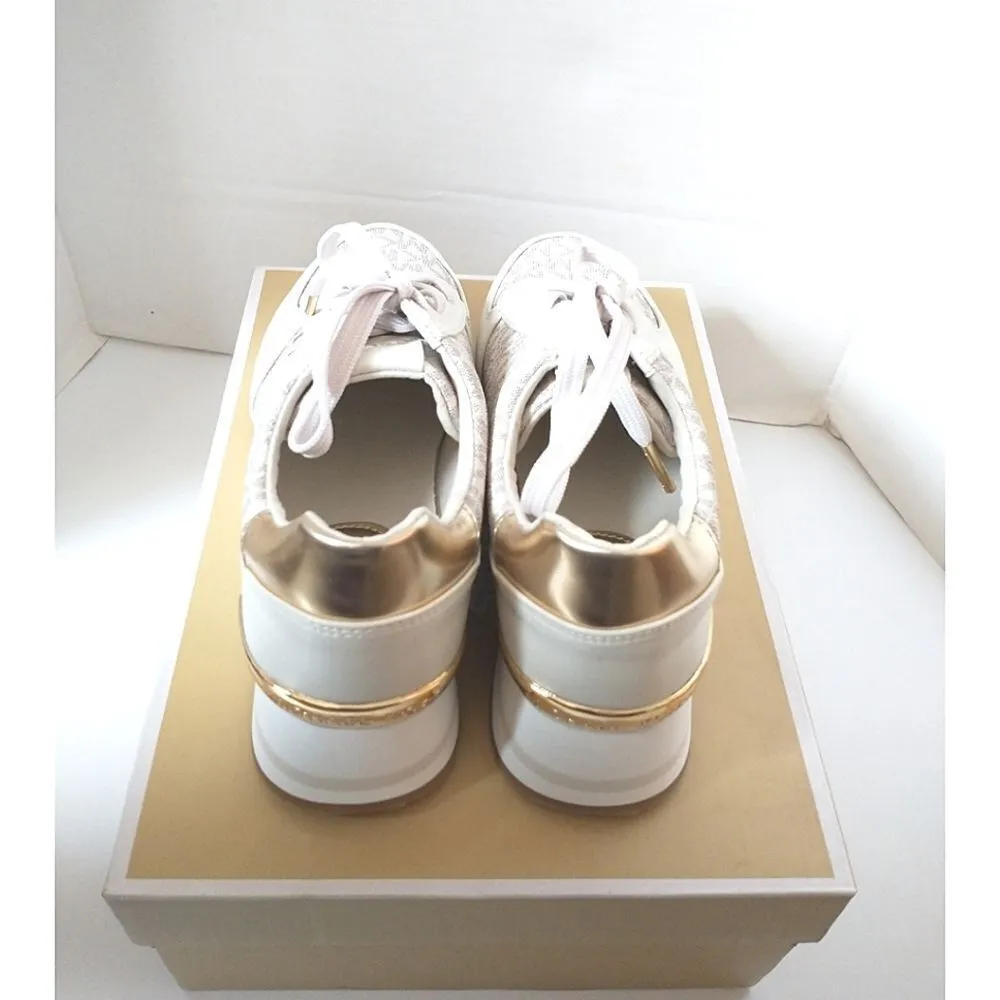 New! MICHAEL KORS Women's MK Logo Monique Trainer Platform Sneakers Shoes Cream - Image 8