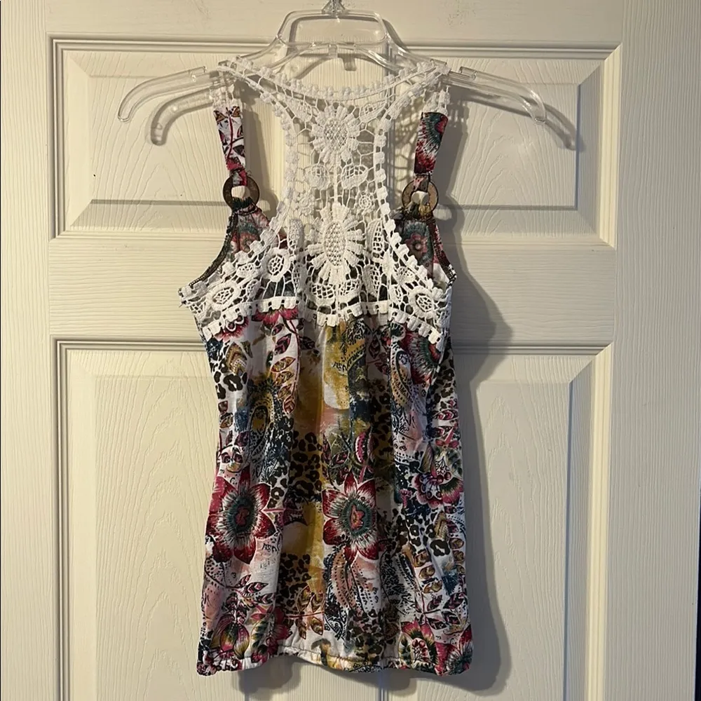 Self Esteem Floral Crochet Strap Tank Top Small - Image 5