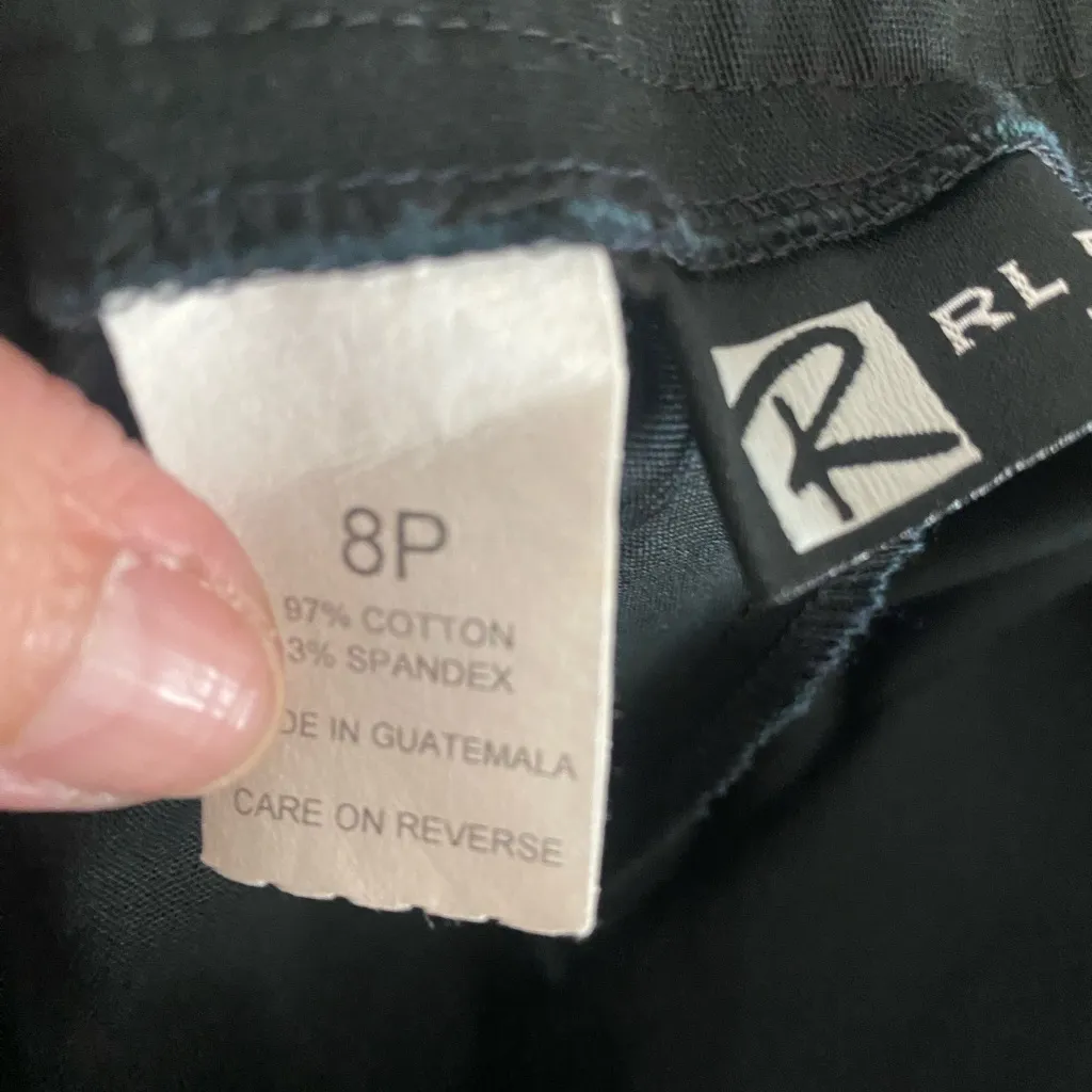 RL Richards Womens Black Capri Pants 8P 8 Petite Embroidered Flowers Waist 28” - Image 6