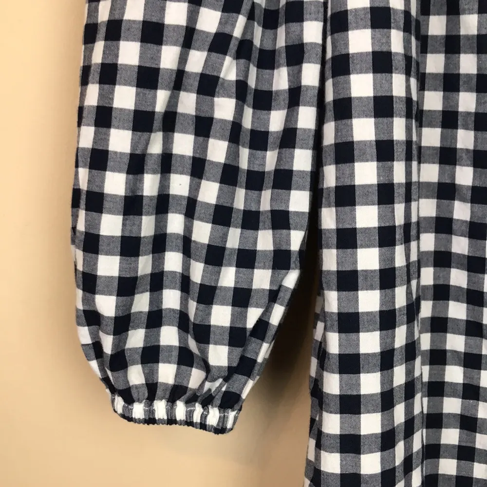 Abercrombie & Fitch Women’s Plaid Off the Shoulder Blue White Shift A-Line Dress - Image 4