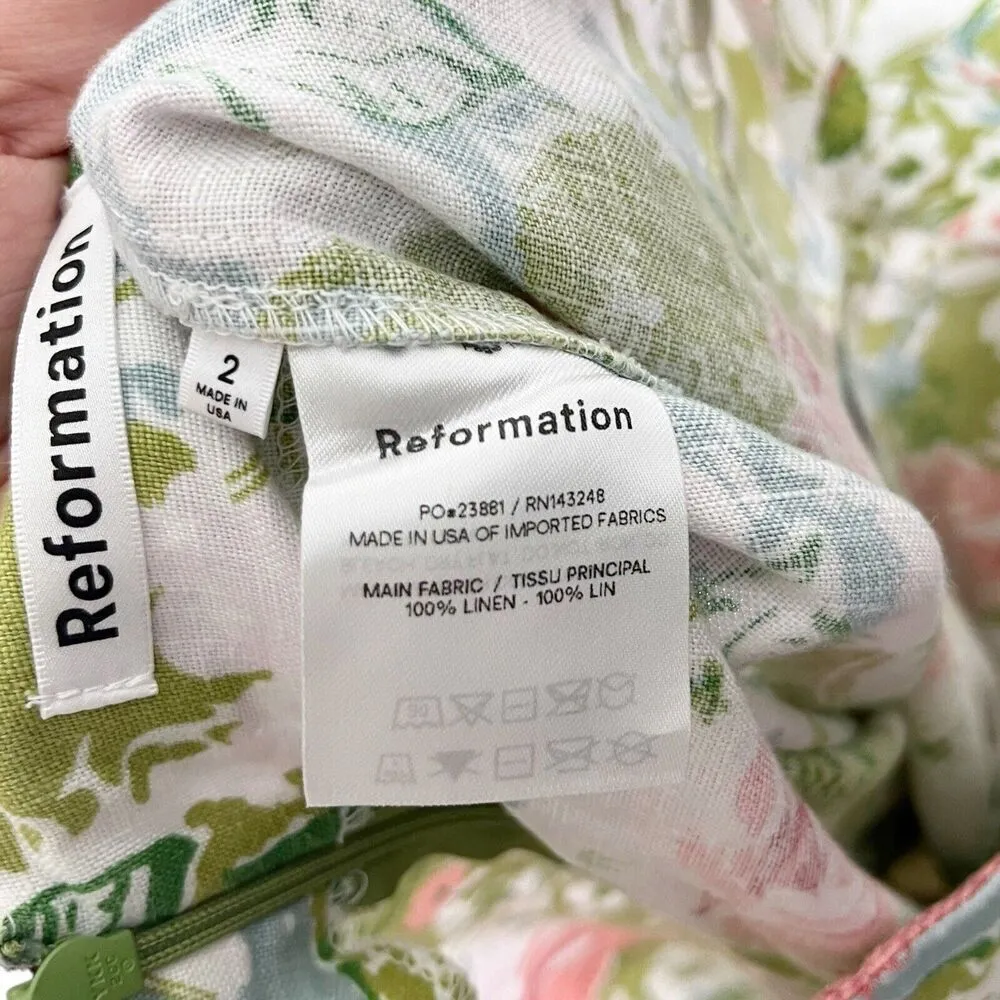 REFORMATION Pinegrove Linen Pants Women’s Size 2 Floral Print High Rise Cropped - Image 9