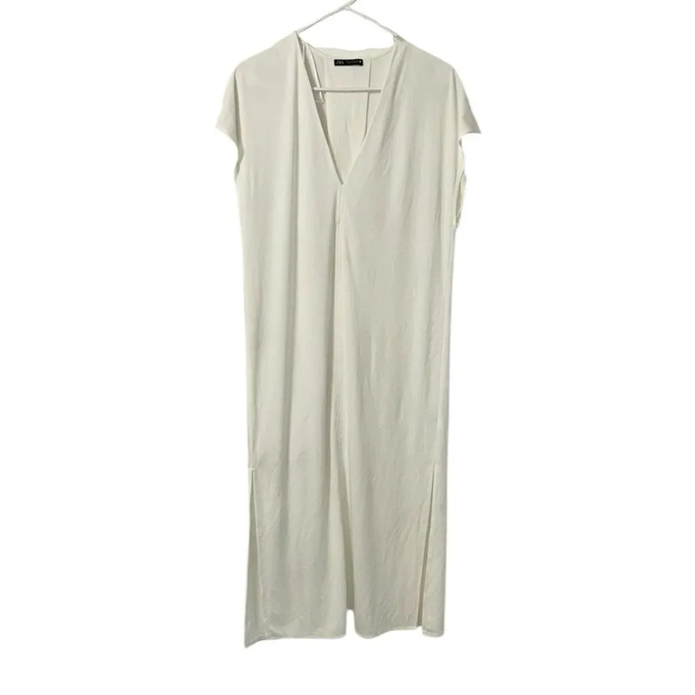 Zara Midi Off White Stretchy Dress(Size Medium) - Image 3