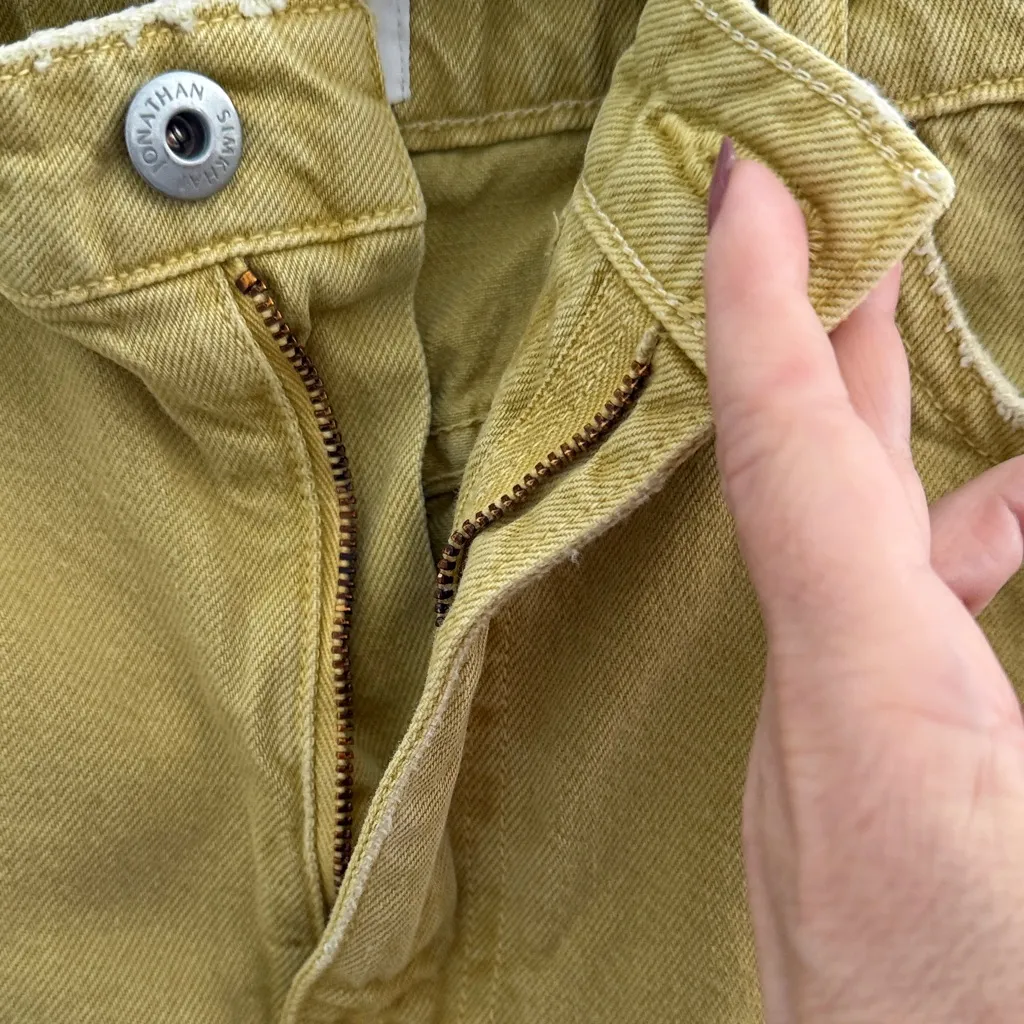 Jonathan Simkhai Distressed Yellow Jean Shorts Tan Size 30 - Image 2