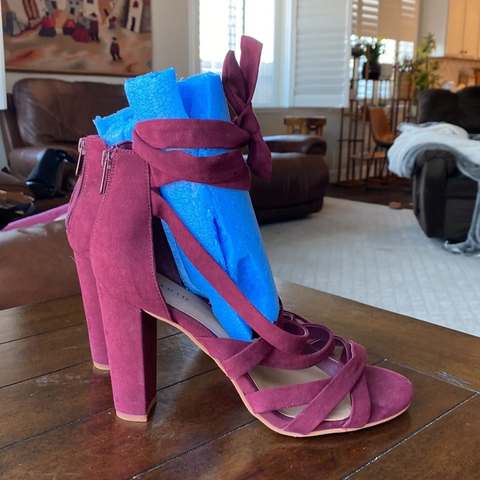 Torrid maroon strappy heels faux suede chunky heel holiday wedding  size 10.5W - Image 7