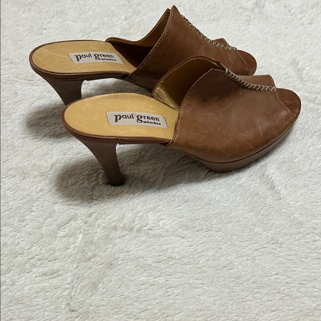 Paul Green Tan Leather Mules - Image 2