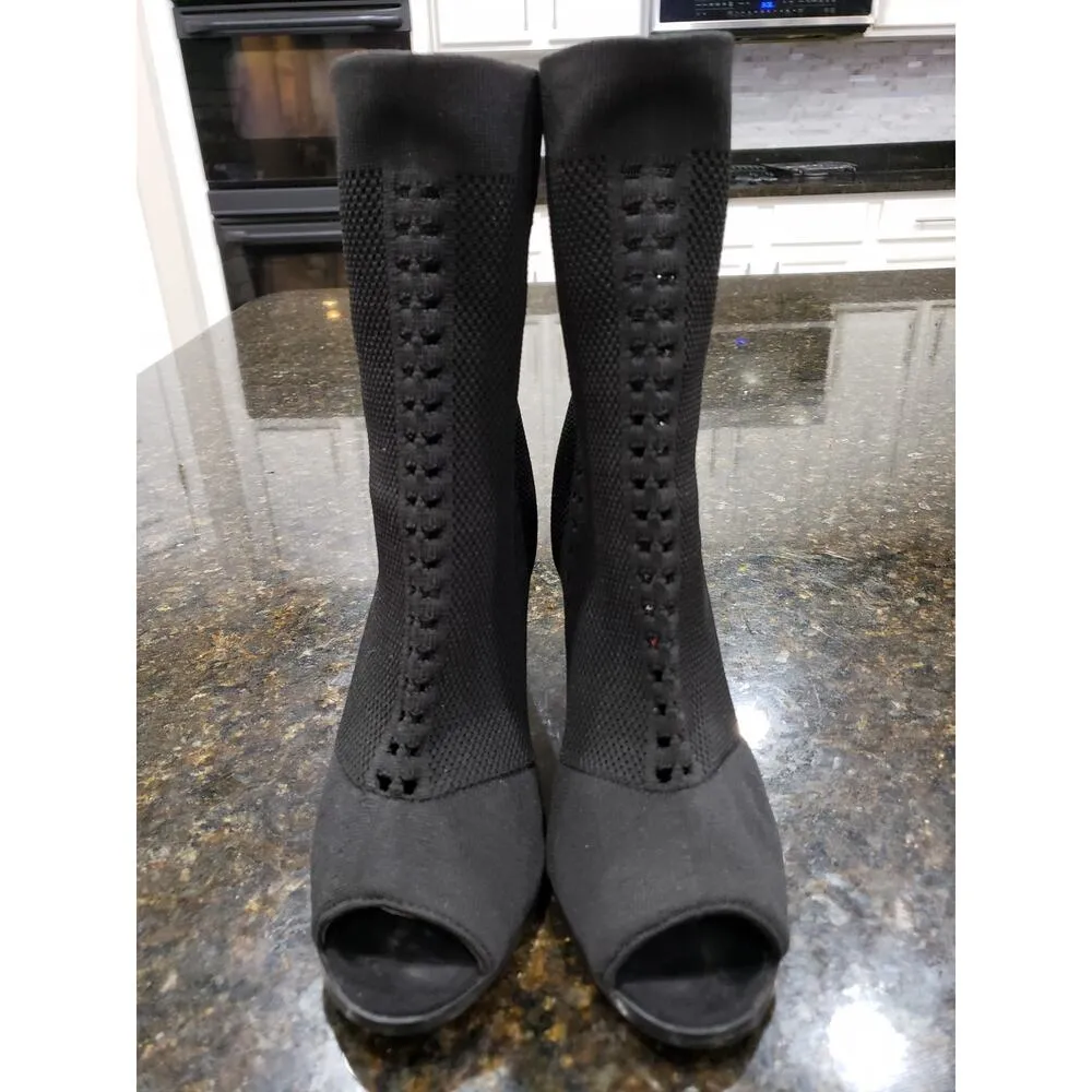 Hot Kiss Ankle Booties Women's 7.5 Black Perforated Design Open Toe High Heel - Image 2