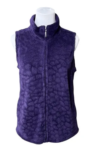 French Laundry High Pile Textured Zipper Vest MEDIUM Purple Cozy Outdoor Casual - Image 1
