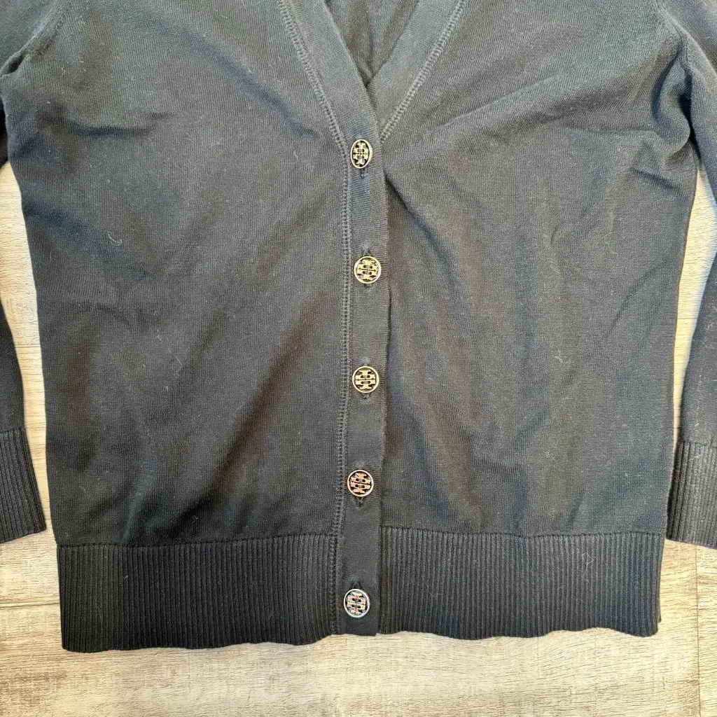 Tory Burch black cotton button front knit cardigan size small J49 - Image 3