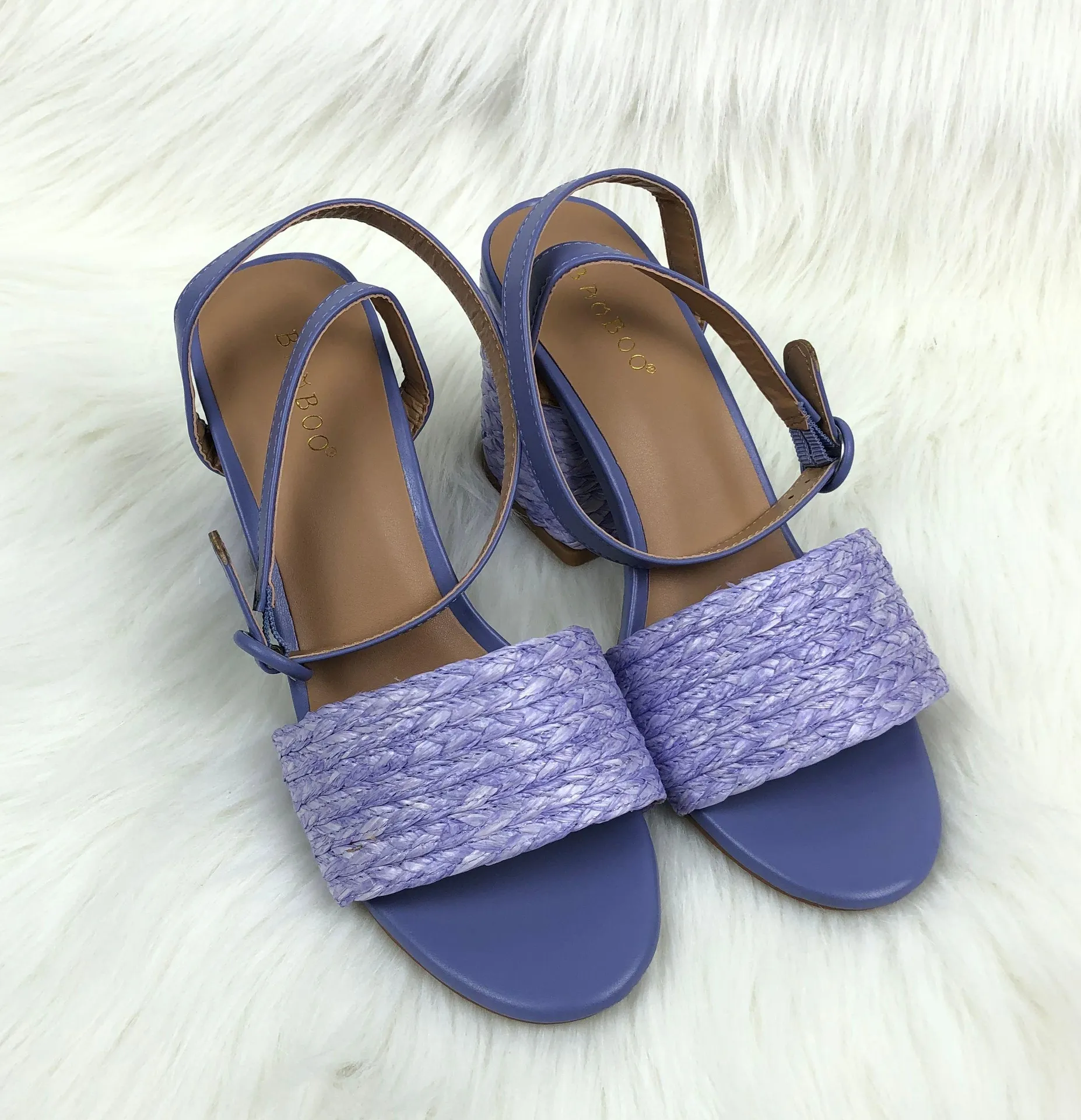 Bamboo Maddy Braided Raffia Open Toe Strap Block Heel Sandals Lavender Size 10 - Image 3