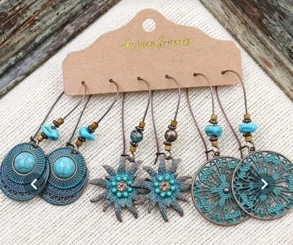 Boho Turquoise Dangle Earrings Blue - Image 7