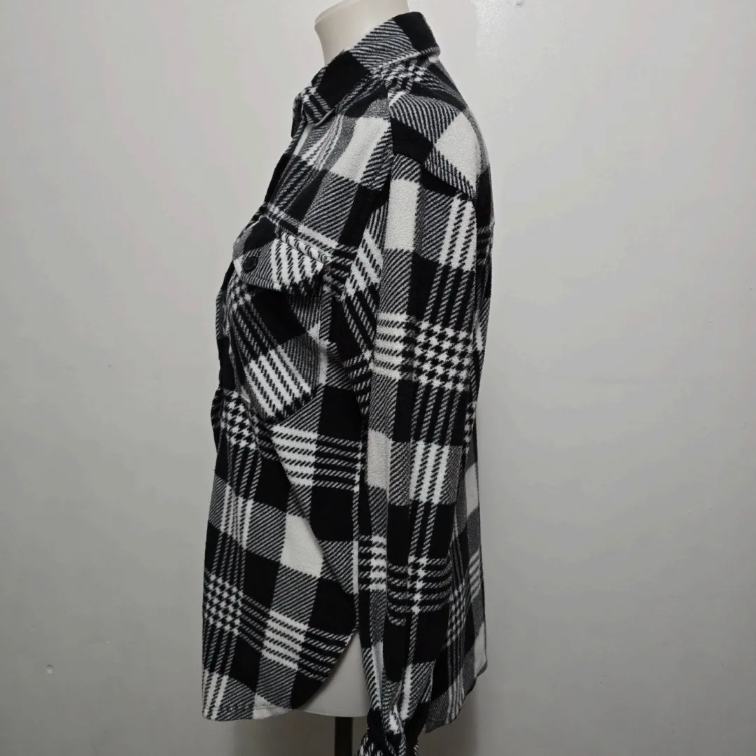Just Polly NY Black White Plaid Flannel Shirt Jacket Shacket S Rustic Bohemian - Image 3