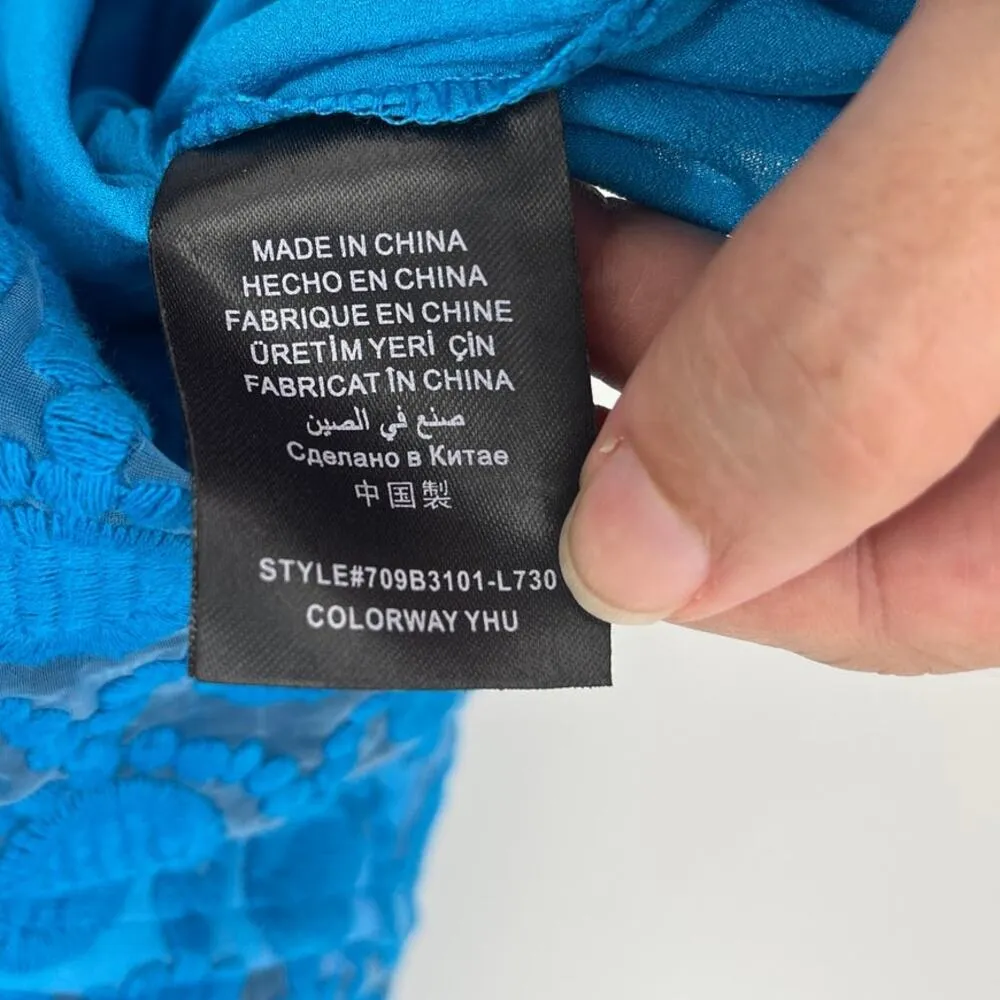 Bebe Retro Y2K Embroidered Dress Sz S Aqua Mesh Geometric Scallop Preppy Indie - Image 12