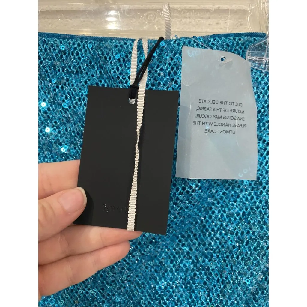 NBD Aine Dress Womens XS Blue Sequin Strapless Midi Bodycon Party Cocktail Eveni - Image 4