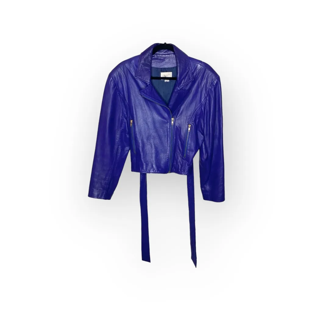 Vintage 90’s: Vakko ☻︎ Biker Belted Moto Leather Jacket ☻ ︎Violet Purple ☻︎ L Size L - Image 6