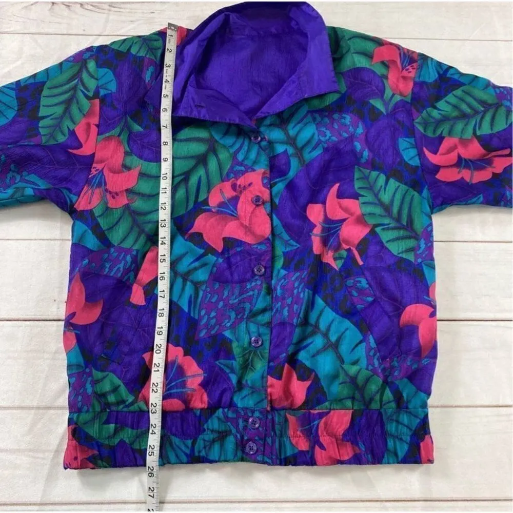Joan Walters 90’s Vintage Purple Floral Reversible Windbreaker Jacket Size S - Image 8