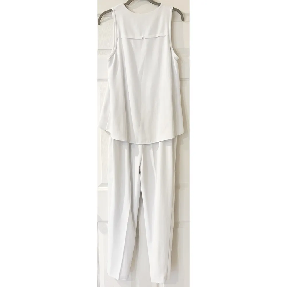Trina Turk Banning White Crepe Jumpsuit V Neck Zipper Sleeveless White Size 6 - Image 5