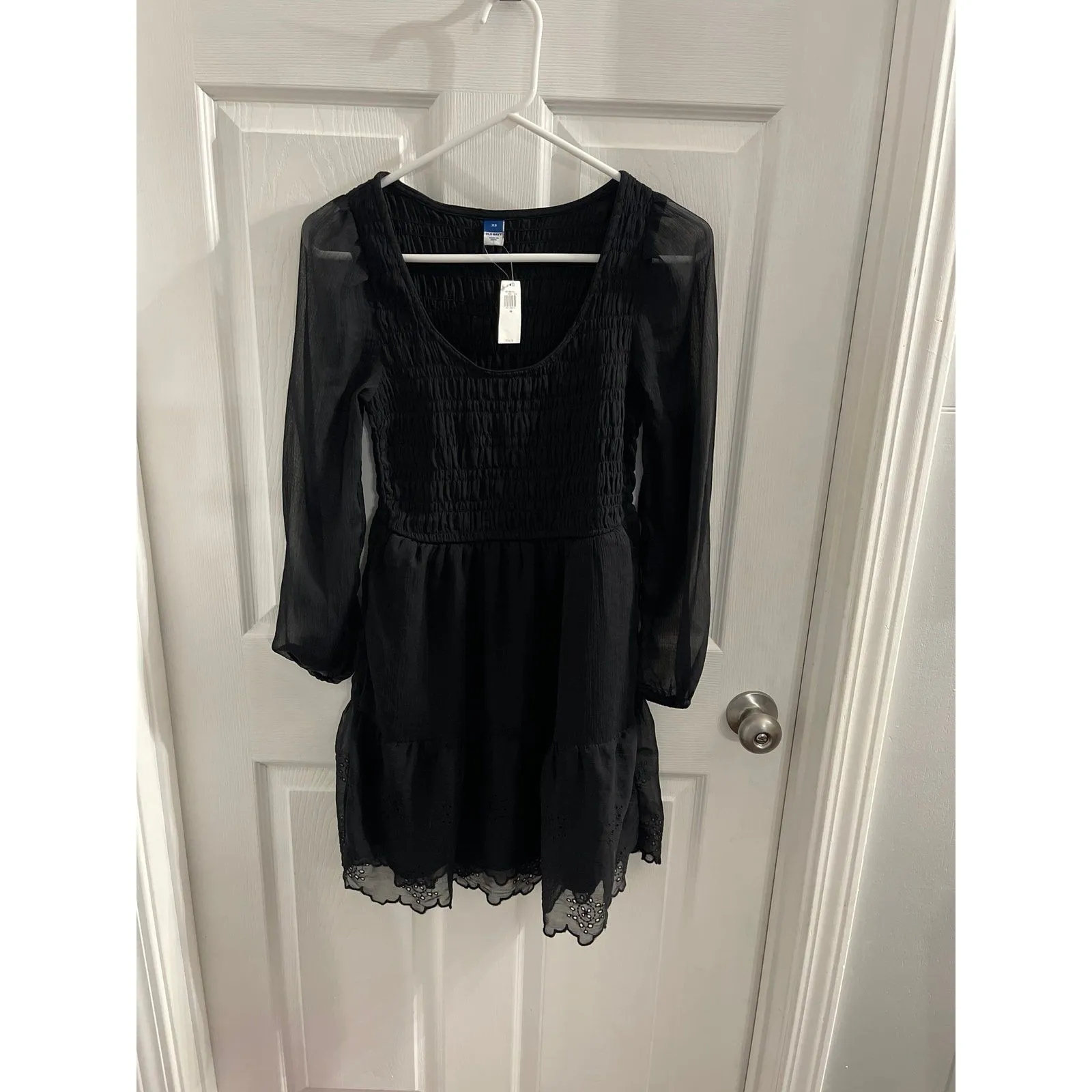 Old Navy Fit & Flare Long Sleeve Eyelet Mini Dress Black Size XS New With Tag - Image 3
