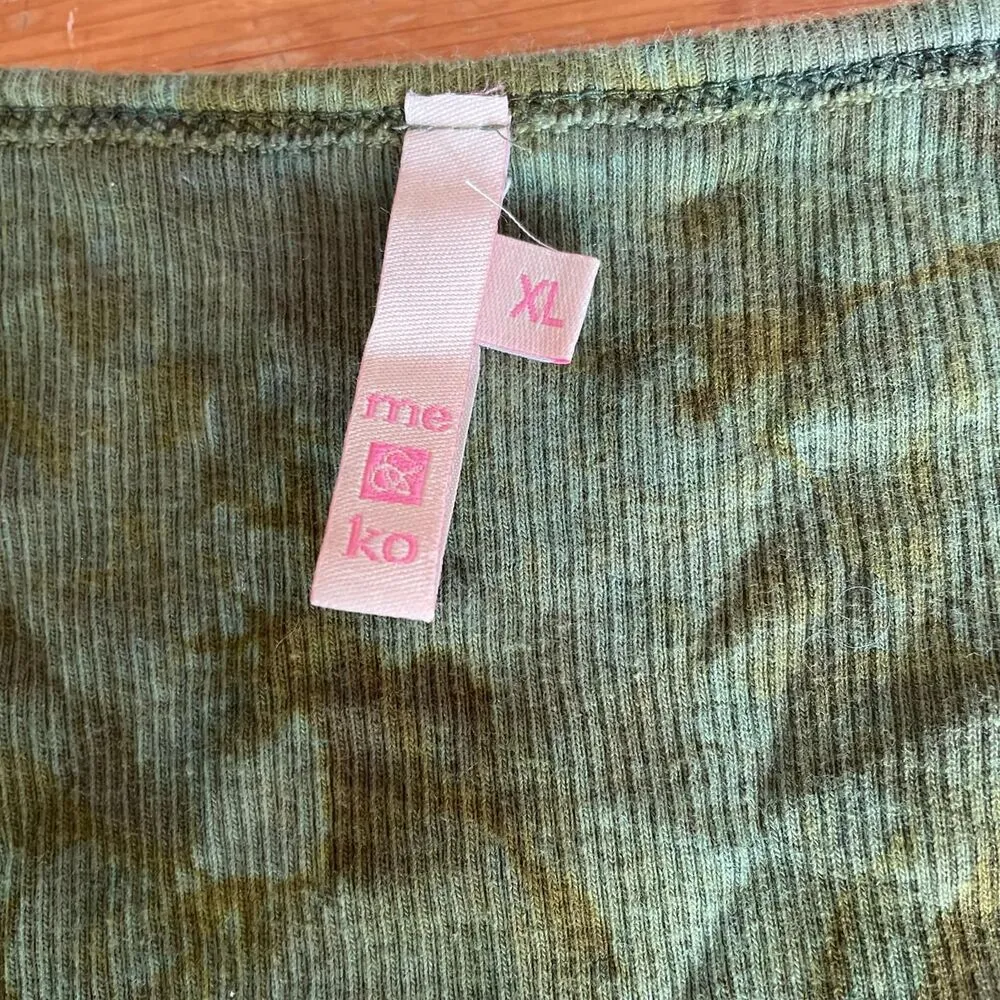 Y2K Women's Green Tie Dye Bedazzled 3/4 Sleeve Shirt sz XS - Image 4