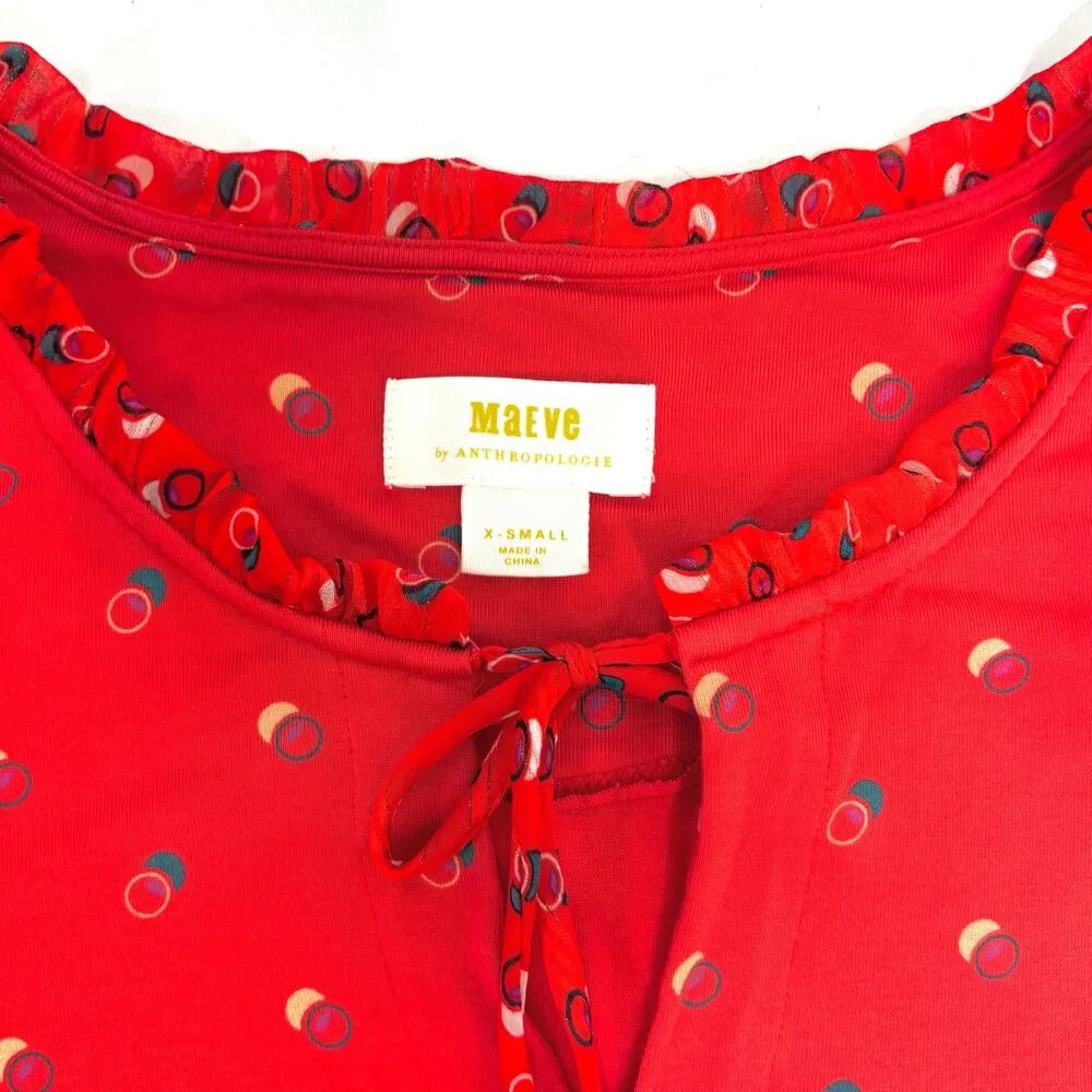Anthro Maeve Jacquin Red Printed Peasant Blouse - XS - Image 5