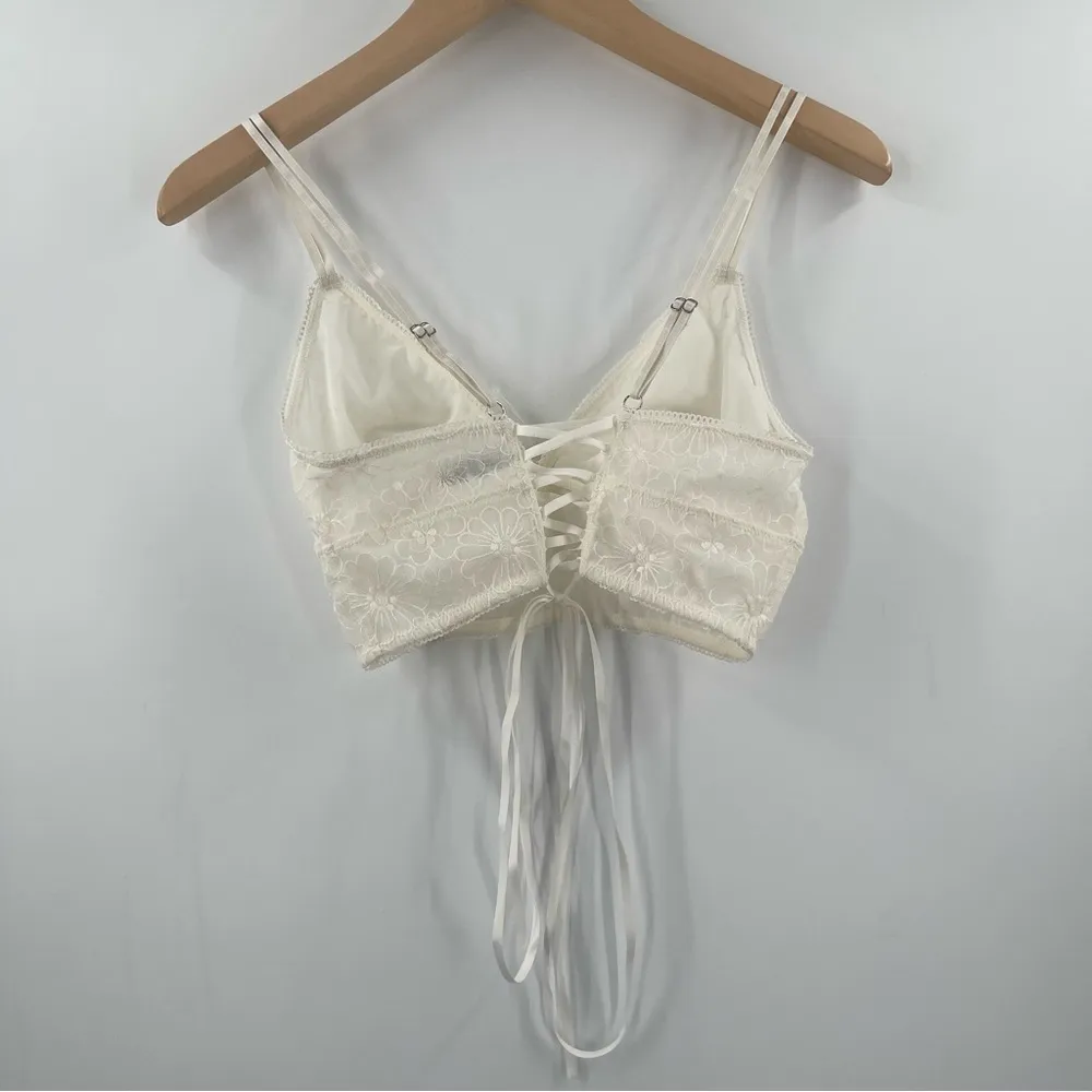 AERIE Bralette Size Medium Lace Embroidered Longline Bra Corset Cream Flower NWT - Image 3