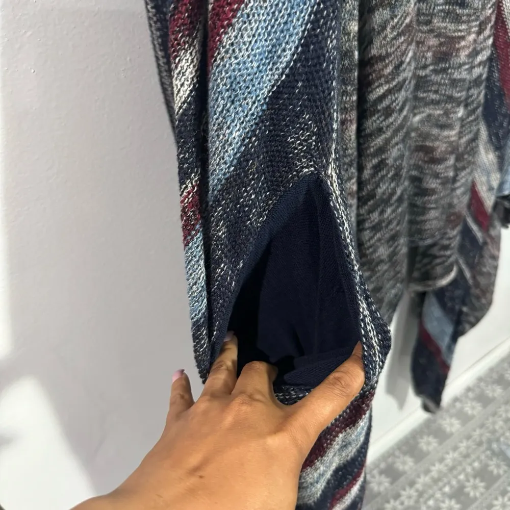 Free People Women Casual Big Trail Poncho Cardigan Sweater Blue Multi Size Large - Image 9