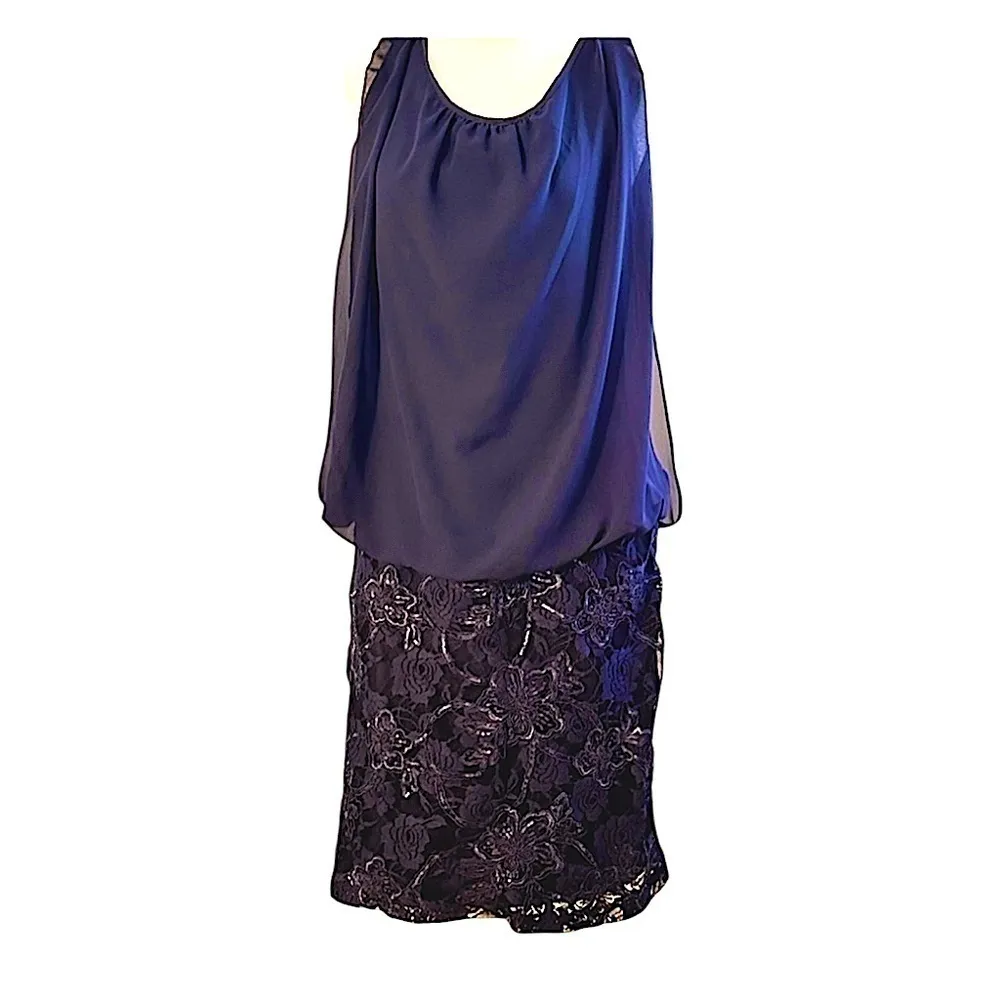 - SCARLETT -Chiffon Navy blue with sequins cocktail party Blouson Dress Size 16 - Image 13