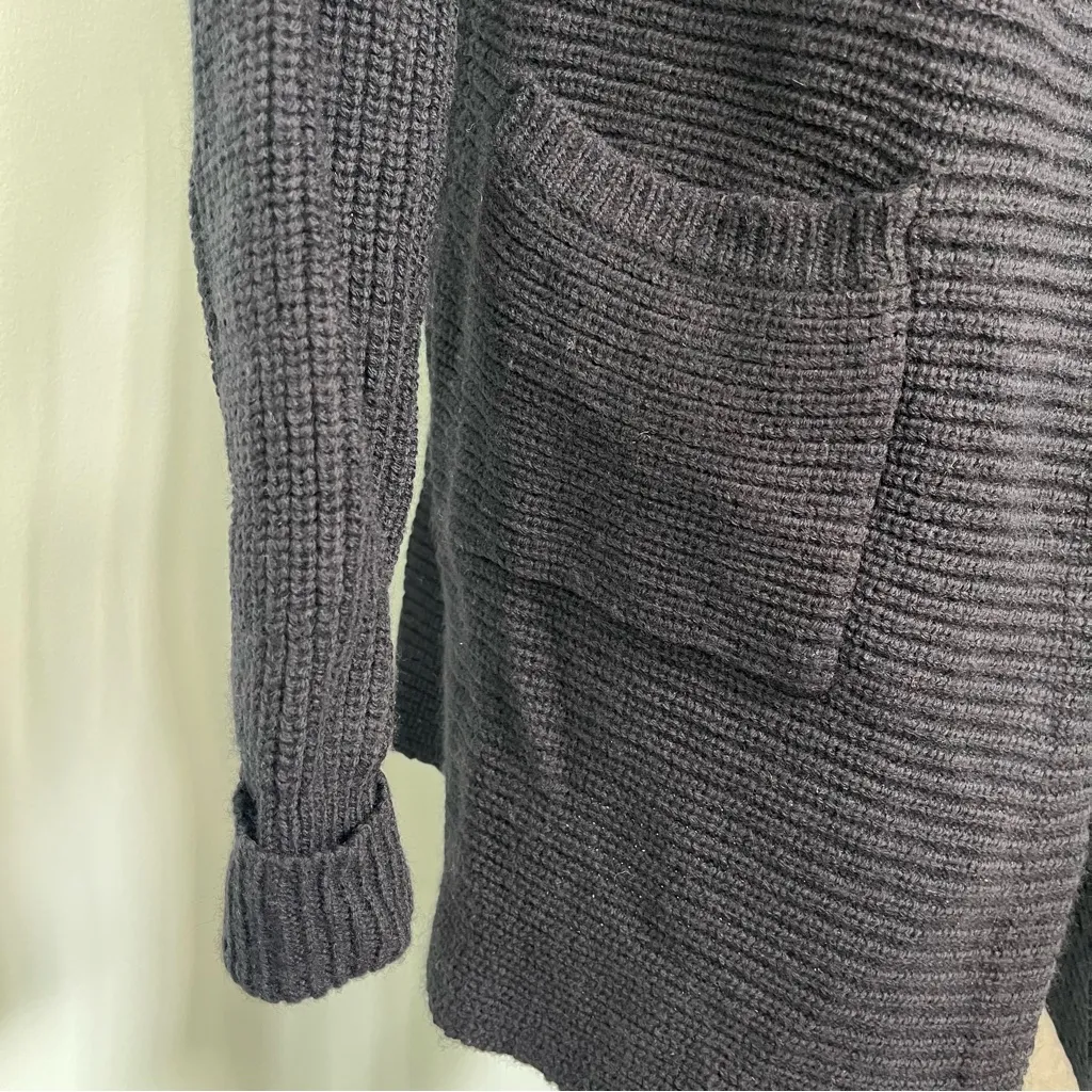 Tahari Women’s 100% Extrafine Merino Wool Rib Knit Long Black Cardigan Size M - Image 4