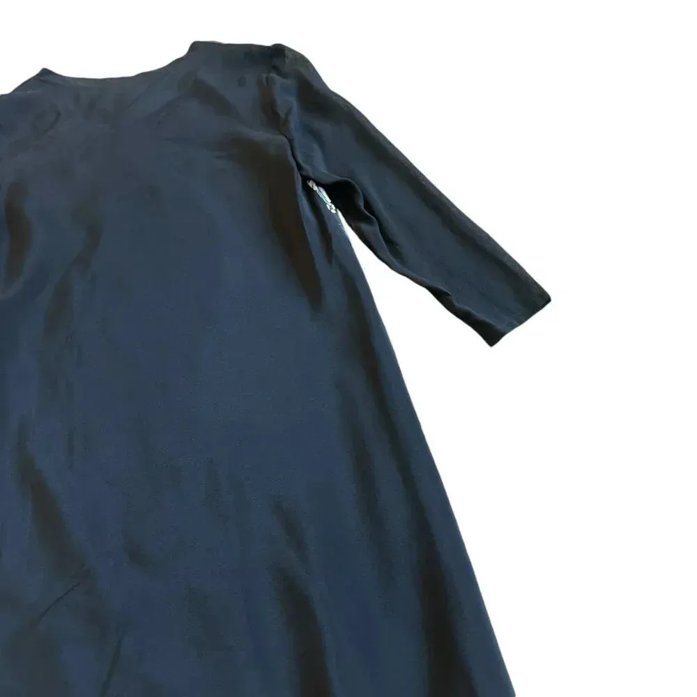 Reiss 1971 Black Silk Shift Dress Floral 3/4 Sleeve Flowy Party Size 4 Women's - Image 9