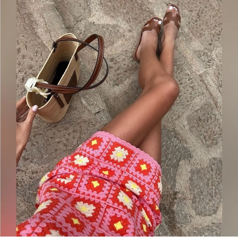 Zara Crochet Dress Pink and Orange - Image 4