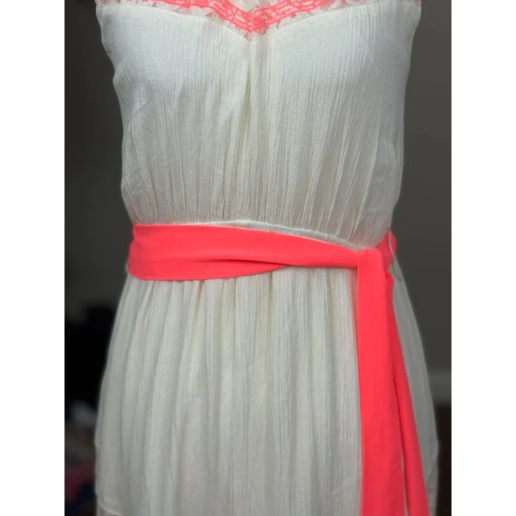 Boho Chic Halter Maxi Dress Coral Ivory Crochet Lace Dainty Hooligan Womens M - Image 7