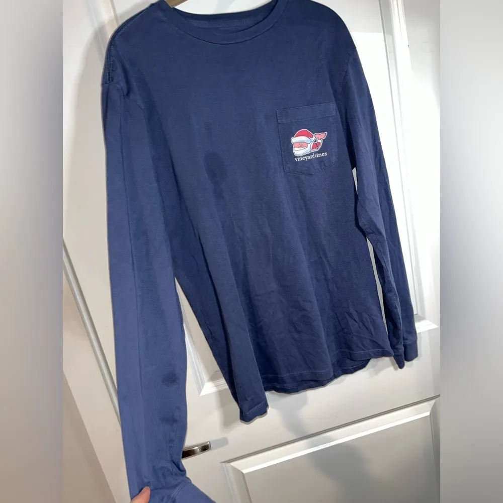 Vineyard Vines Santa Whale Design Navy Cotton Long Sleeve Tshirt Size Small - Image 5