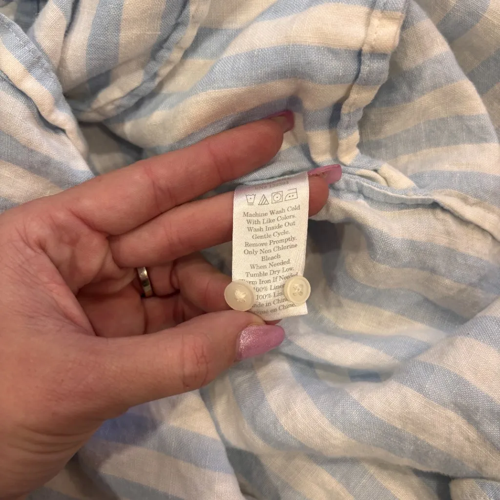 Everlane Way Long 100% Linen Shirt Blue Striped 2 Tunic Top Oversized Minimalist - Image 7