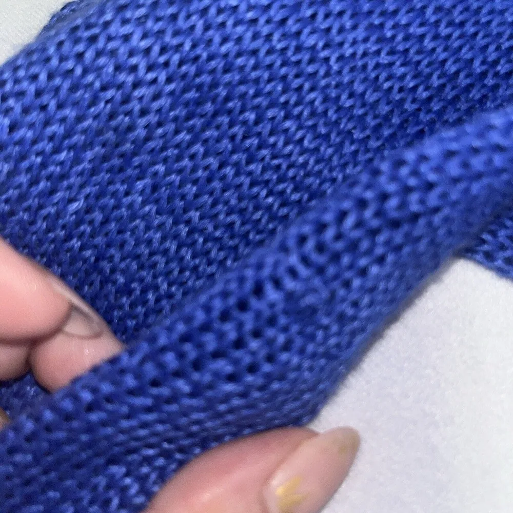 J. Crew XS Blue Linen Knit Slit-Neck Beach Summer Sweater Oversized C5744 - Image 3