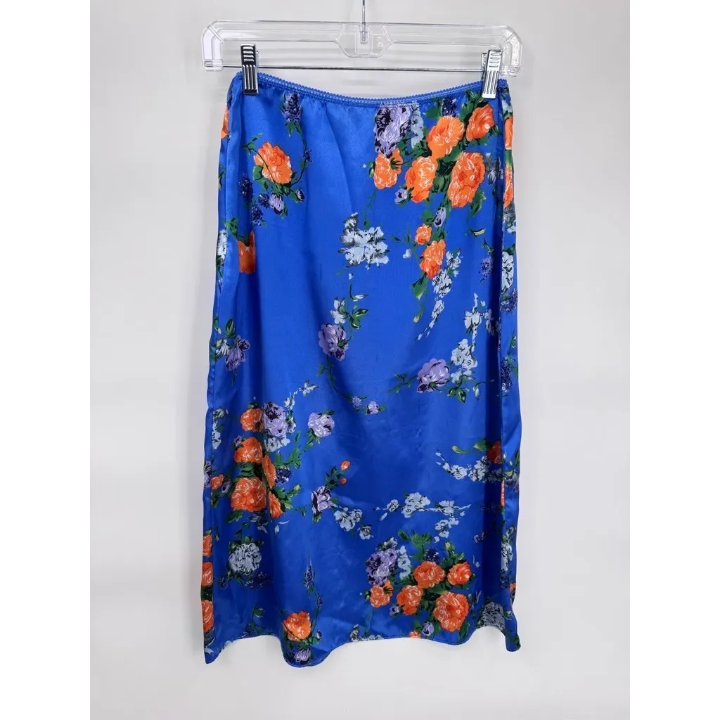 Vintage Y2K Exhilaration Skirt Womens Small Blue Satin Floral Rhinestone Grunge - Image 9