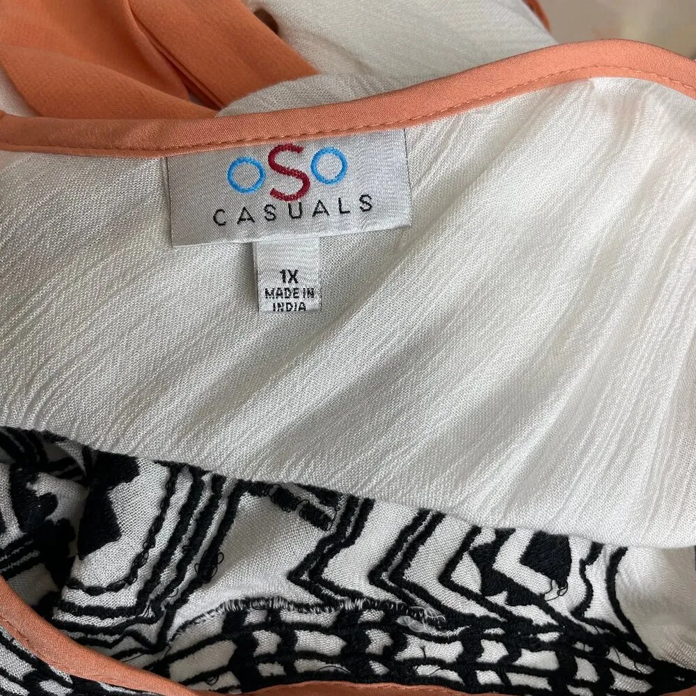 Oso Women's Cotton Maxi Dress Boho Ivory & Black Embroidered Sleeveles Size 1X - Image 4