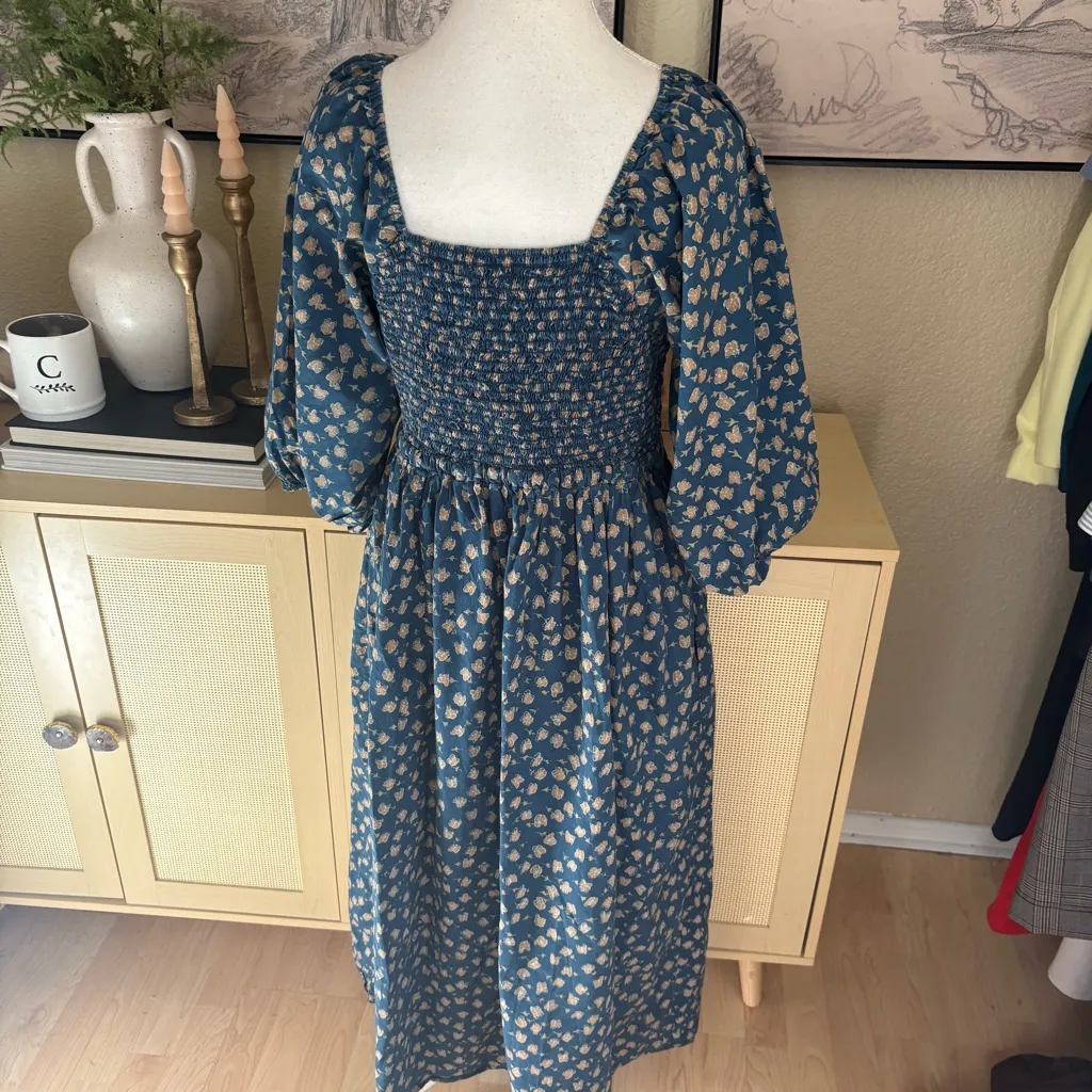 CHRISTY‎ DAWN The Katrina Dress In Indigo Petunia Dot Midi Smocked Size 1X - Image 7