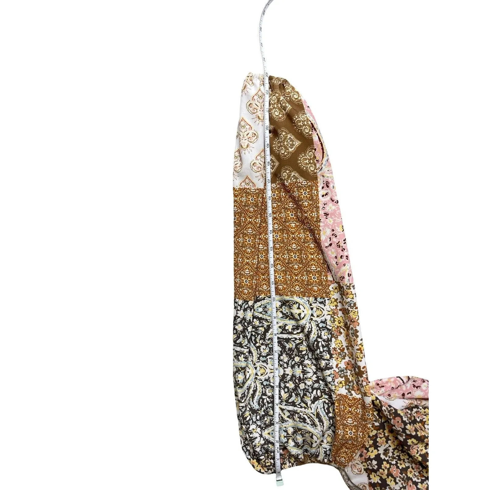 Altar'd State Pink Brown Patchwork Boho Crop Top Small Long Sleeve Tie Front - Image 8