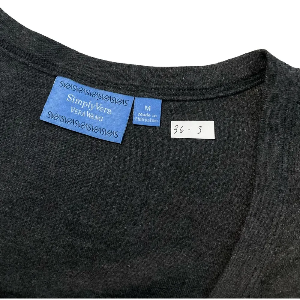 Simply Vera Wang Women Size Medium Gray Black Tunic Tie Front (36-3) - Image 3