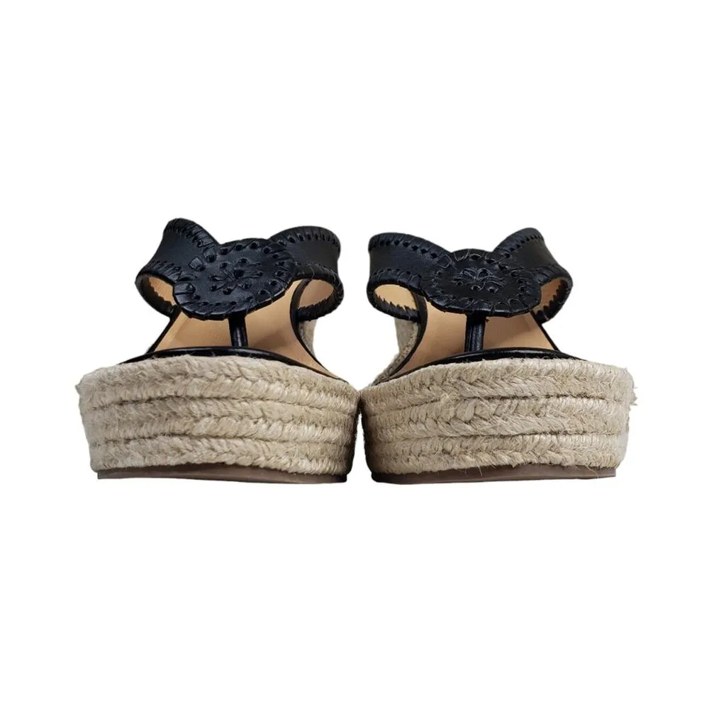 Jack Rogers Rowan Platform Espadrille Leather Wedge Sandal in Black NEW - Image 3