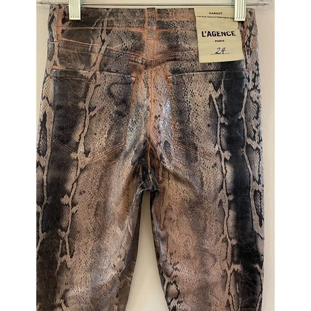 NWT L'Agence Margot High Rise Skinny Petal Crackle Foil Pants Women's Sz 24 - Image 10