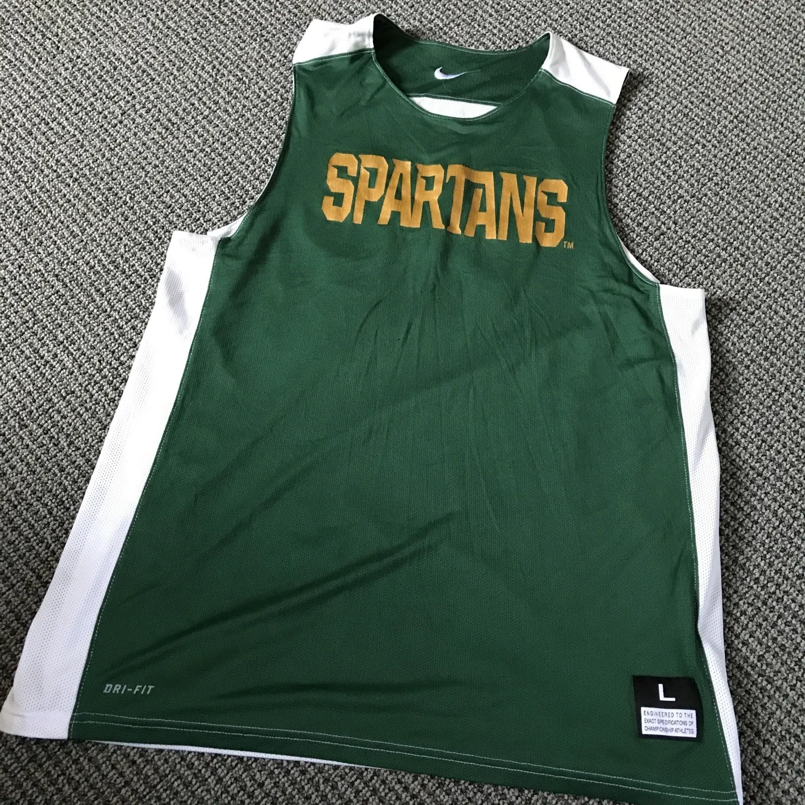 Nike DriFit Reversible Performance Tank Top Spartans Green White Large - Image 2