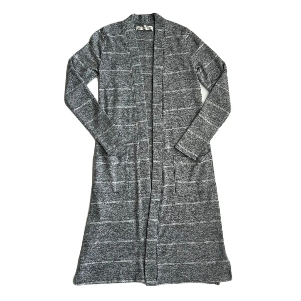 Abercrombie & Fitch Women's Gray Striped Open Front Long‎ Cardigan XS - Image 3