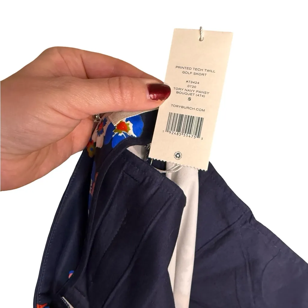 Tory Burch Printed Floral Tech Twill Golf Skort Small S Navy NWT - Image 5