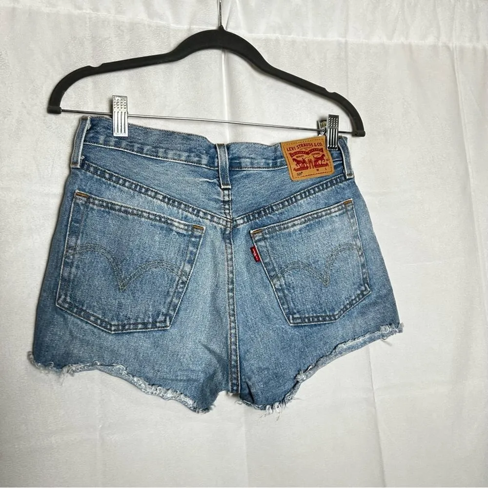 Levi’s 501 Light Wash Hidden Button Fly Raw Hem 100% Cotton Denim Jean Shorts 26 - Image 2