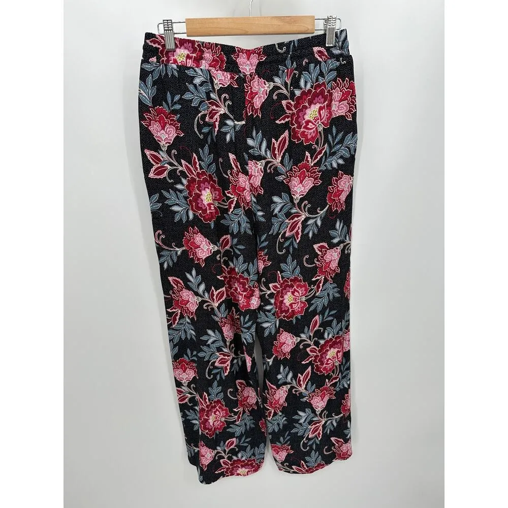LOFT Black Blue Tropical Floral Print Wide Leg Pants Women's Size Small S NWT - Image 2
