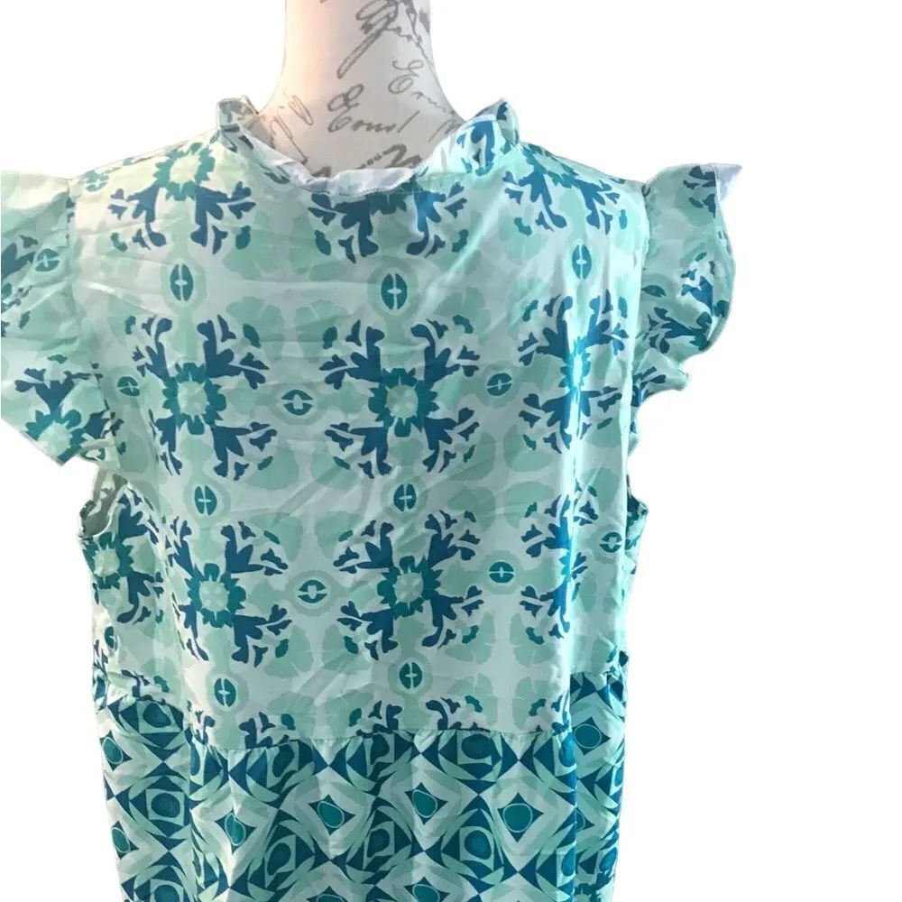 SHEIN Blue and Green Ruffle Dress Size XXL - Image 12